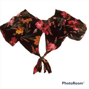 Shein Women’s Tropical Floral Crop Top Tie Size Medium